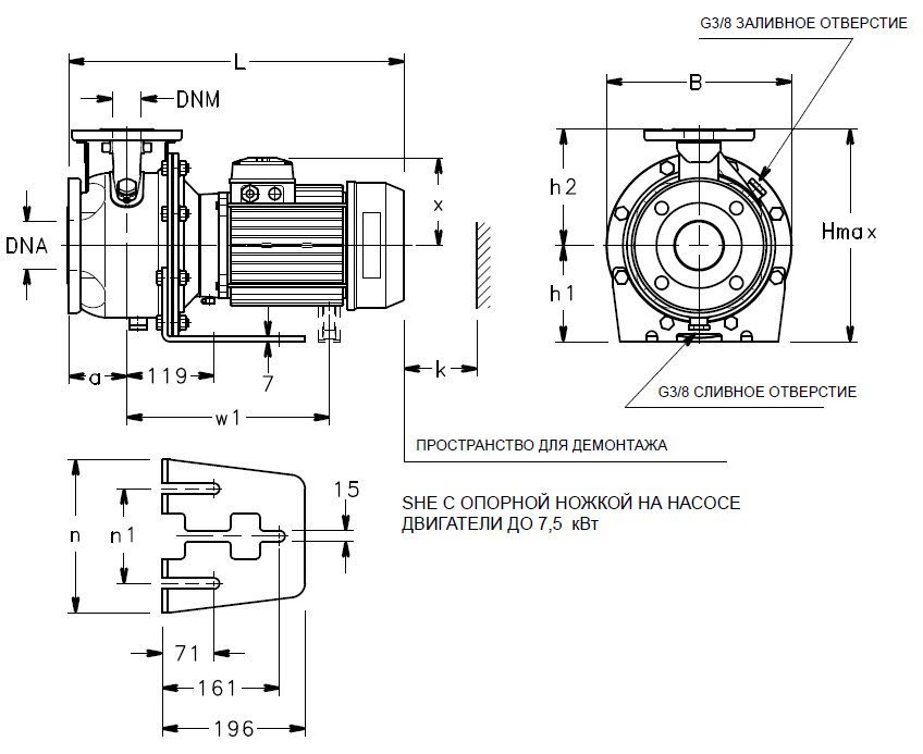 Габаритные размеры насоса Lowara ESHE 80-250/55/P45VSNA артикул: 101863740