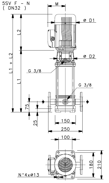 Габаритные размеры насоса Lowara 5SV06F011T/D артикул: 1016LC831
