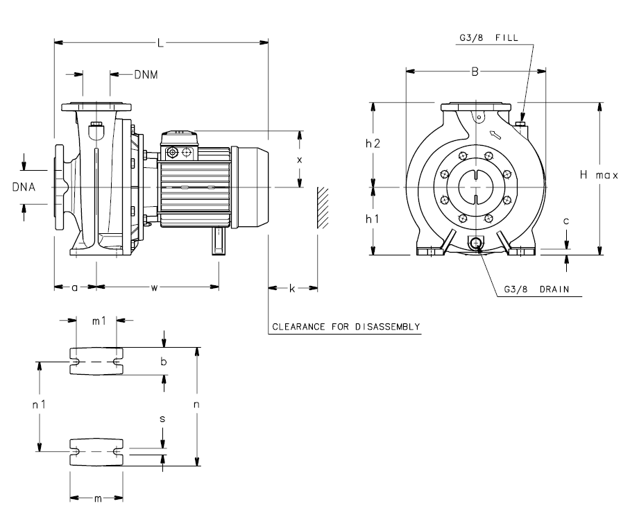 Габаритные размеры насоса Lowara FHE4 32-200/05/A артикул: 107440650