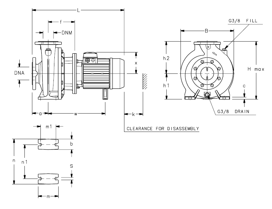 Габаритные размеры насоса Lowara FHS4 50-250/30/P артикул: 101395990