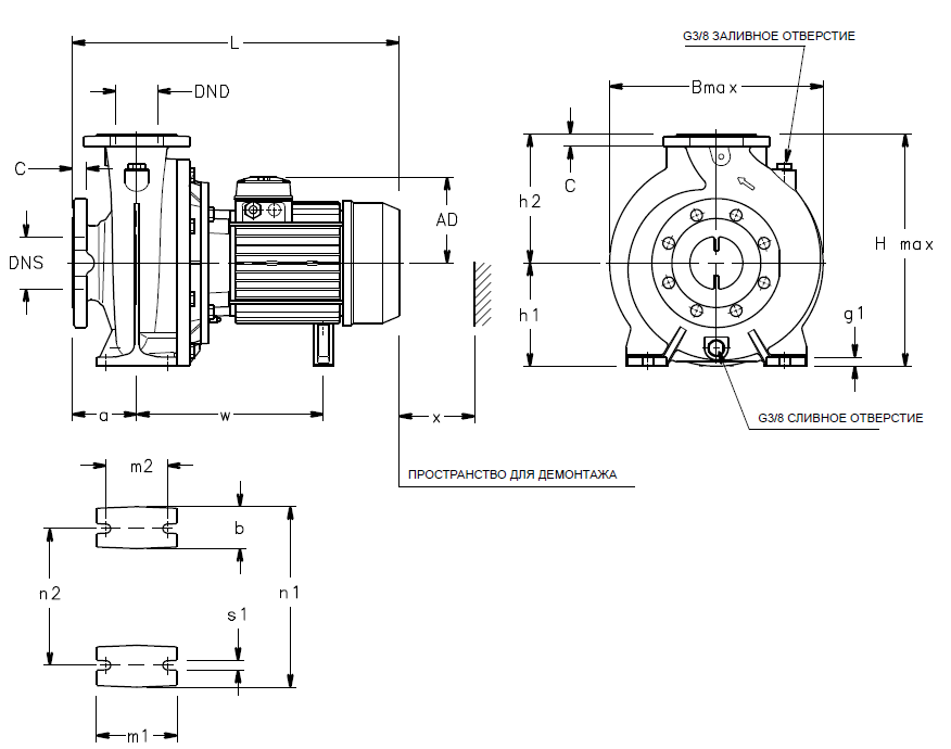 Габаритные размеры насоса Lowara NSCE 80-160/22/P45RCC4 артикул: 101843840