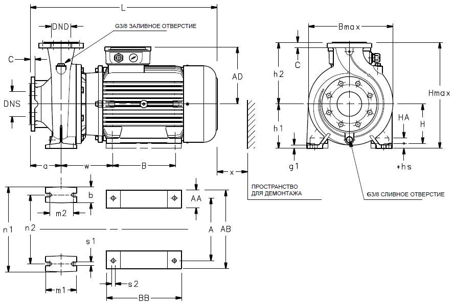 Габаритные размеры насоса Lowara NSCE 80-160/220/P25VCC4 артикул: 101840850