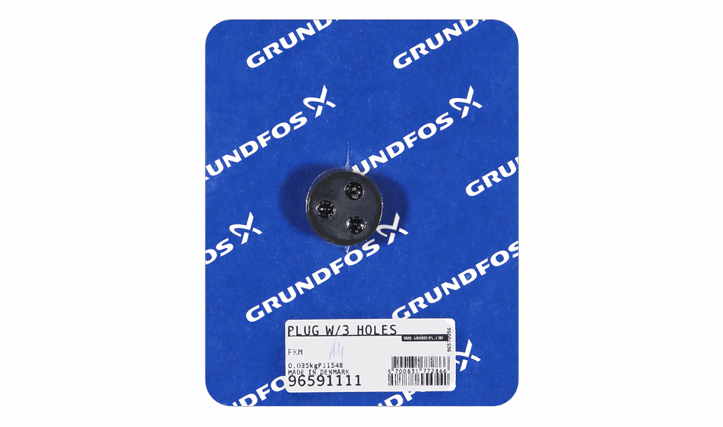 Комплект пробки Grundfos Kit, Plug w/3 holes FKM, артикул: 96591111