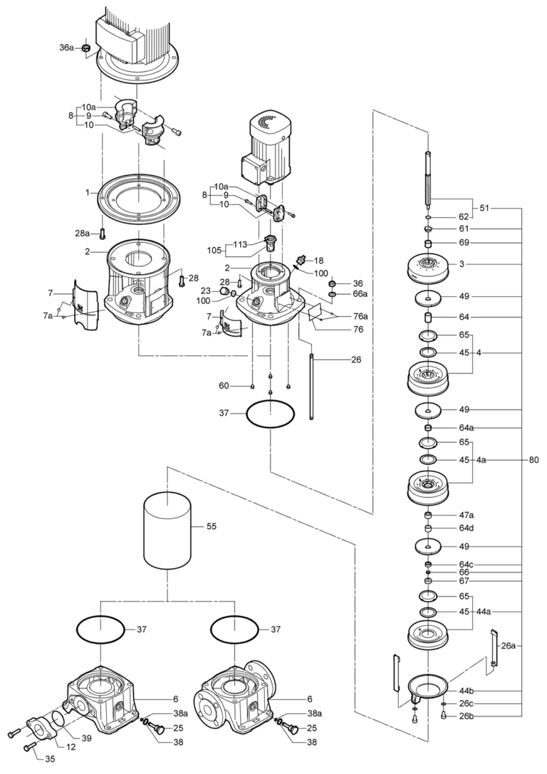 Деталировка насоса Grundfos CR 10-3 A-A-A-E-HQQE артикул: 96500981 Деталировка насоса Grundfos CR 10-3 A-A-A-E-HQQE артикул: 96500981