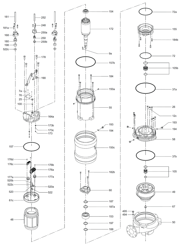 Деталировка насоса Grundfos SV302H4511 артикул: 96062715